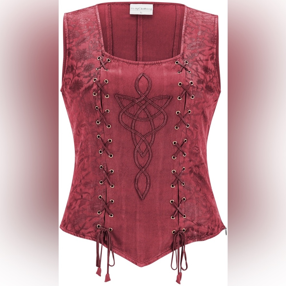 Holy Clothing Evenstar Burgundy Red Lace-Up Corset Tank Top